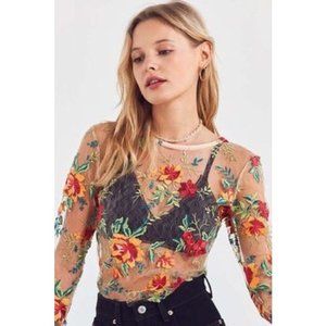 Embroidered floral mesh top